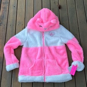 Betsey Johnson Pink and White Faux Fur Jacket